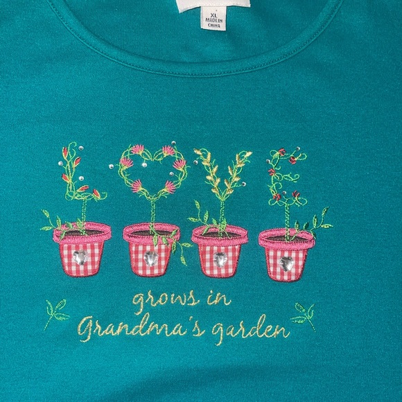 Breckenridge Blue Short Sleeve Tee with garden Love Motif size XL vintage - Picture 3 of 7